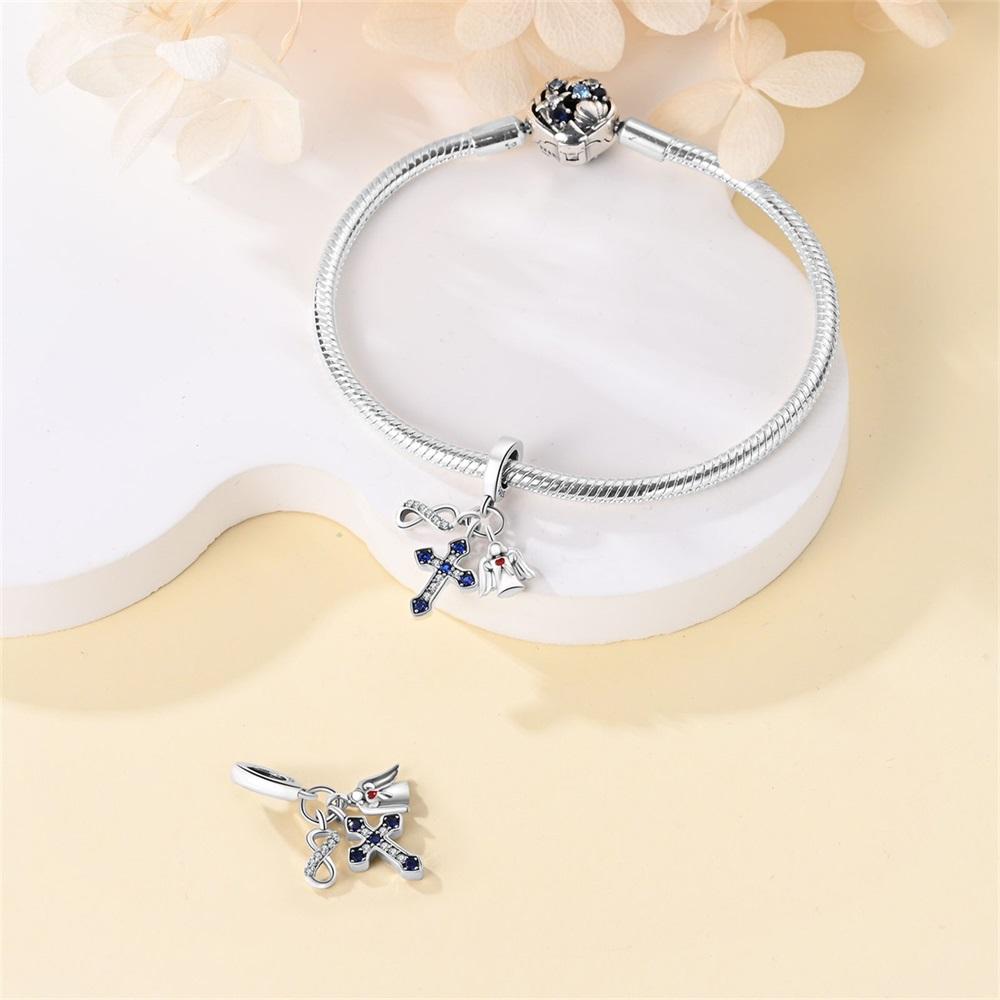 Authentic Original Copper Metal Charm Bead Components Luxury Blue Cross Religious Pendant Bead Component Bead Components Compatible With Bracelet