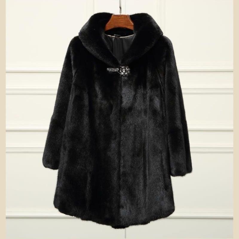 Imitation Mink Coat Women's Medium and Long Hooded Imitation Mink Hair Imitation Fur Jacket Imitation Fur Hooded Loose