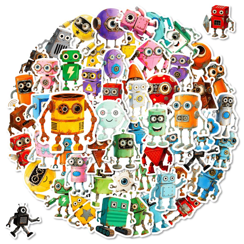 56 Cartoon Robot Graffiti Stickers Cute Q Version Children Diy Decorative Stickers