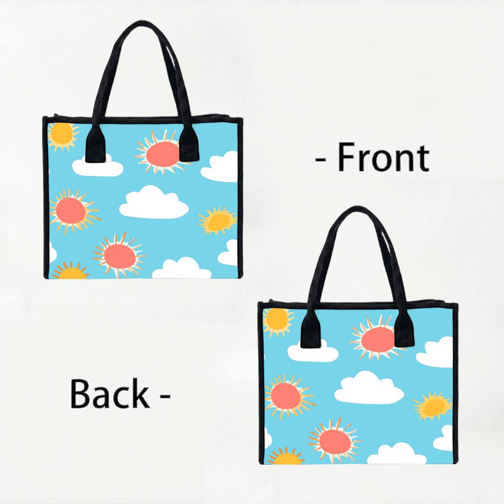 Cute Sun Cloud Pattern Tote Bag Portable Daily Use Shopping Handbag for Women Casual Outdoor Shoulder Bag