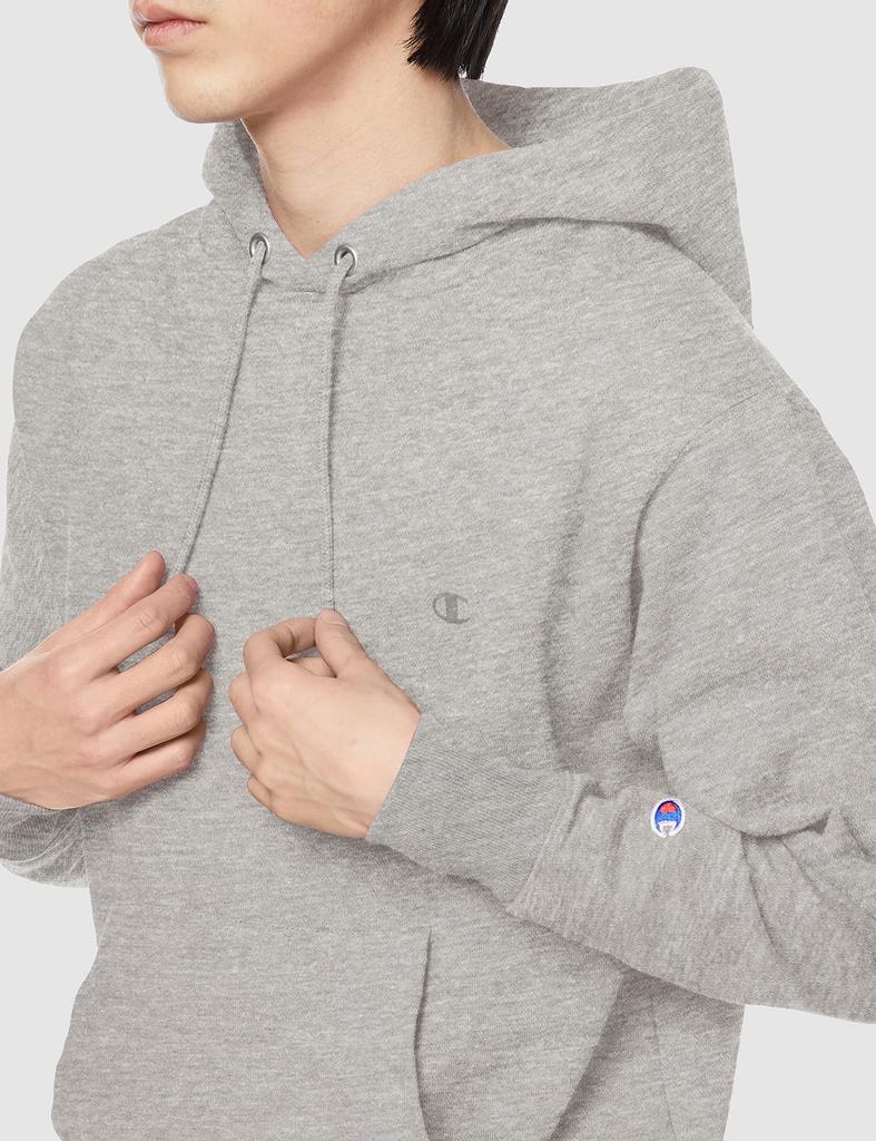 Champion Casual Hooded Sweatshirt with Relaxed Oxford Size M Men's One-Point Logo, Fit, Gray, (C3-V102)