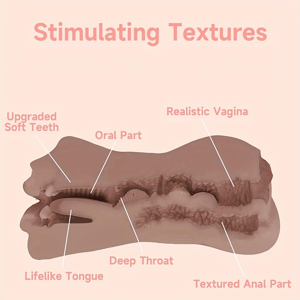 Munn Tunge teksturert vagina og stram anus for mannlige onaner sexleketøy for menn med 3D realistisk vagina bærbar sexdukke voksen sexleketøy