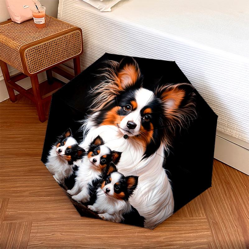 1 Pezzo Ombrello Pieghevole Automatico - Fantasia Cane Papillon, Design Portatile e Pieghevole con 8 Stecche, Regali di Natale per Compleanno