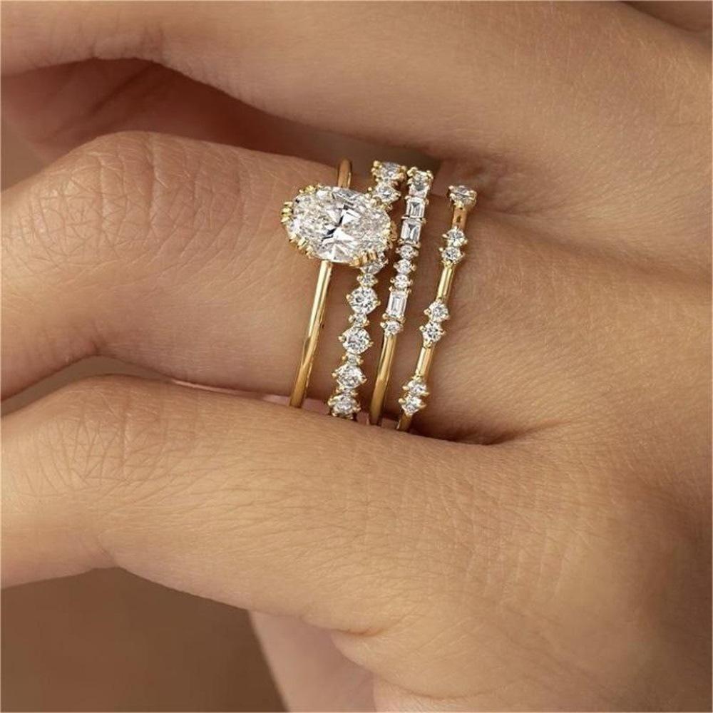Sanjie Wish Luxury Zircon Flower Jewelry Set: European & American Style Engagement and Anniversary Rings (4-Piece)