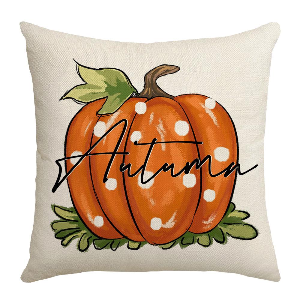 New Thanksgiving Pillow Cover Autumn Pumpkin Maple Leaf Orange Linen Pillow Home Sofa Pillow
