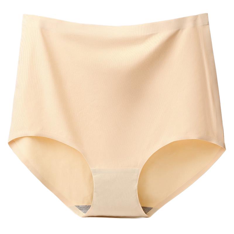 Breathable Women's High Waist Seamless Cotton Crotch Panties - Thin Ice Silk, White, Abdomen Control.