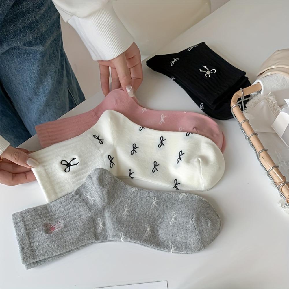 5 Par Dam Bomullsankelsockor med Rosettmönster - Andningsbara, Svettabsorberande, Stickade Korta Sockor