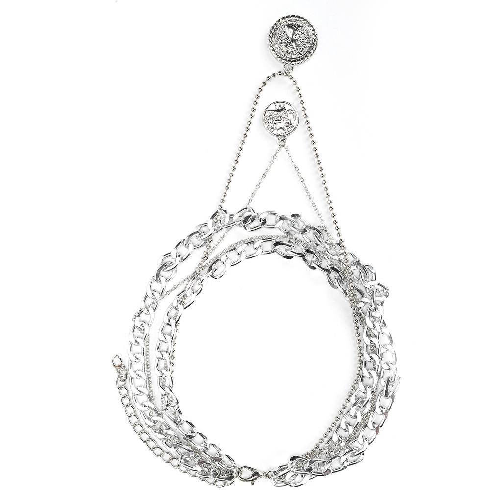 Mehrlagige Schlichte Stilvolle Halskette Damen Retro Münzanhänger Halskette Schmuck Geschenk Silber