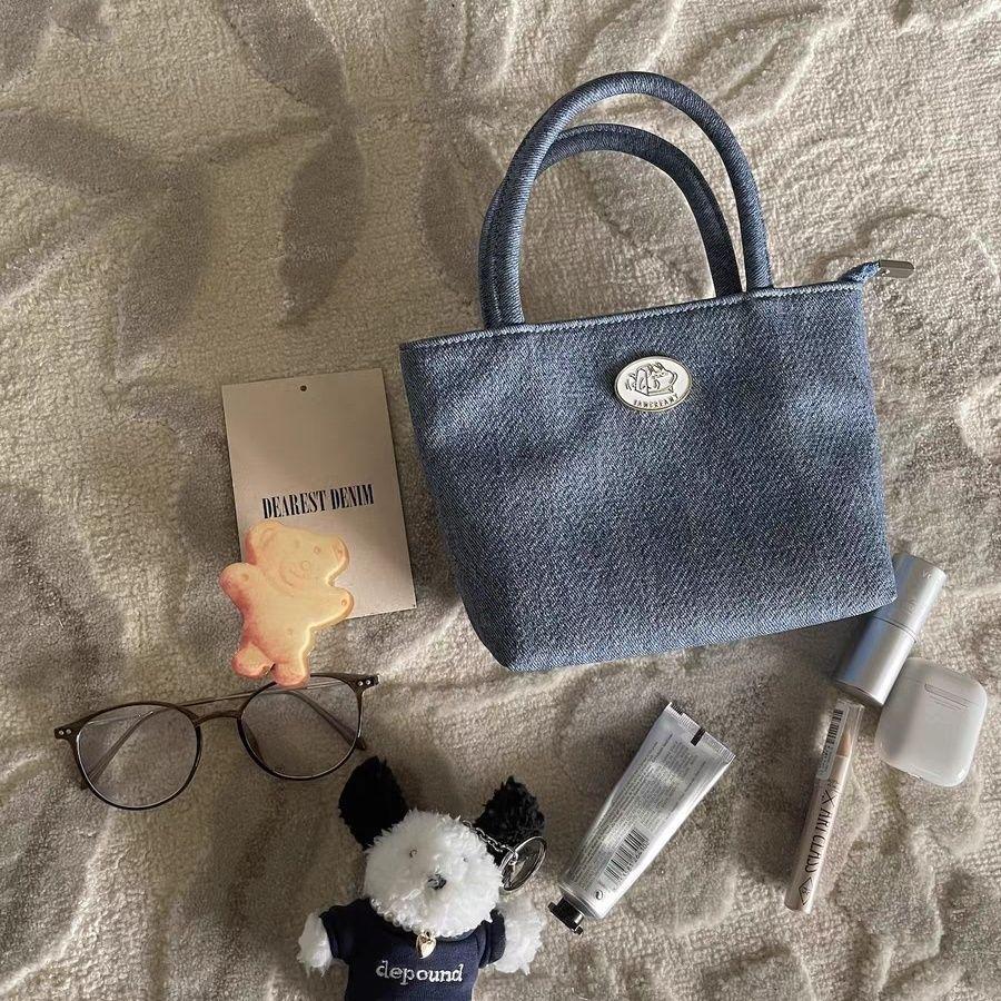 

2025 Vintage Blue Denim Canvas Crossbody Tote Bag - Simple Texture and Solid Color, Free Shipping