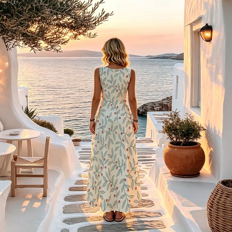 Summer Sleeveless Maxi Dress,Simple Floral Print,Lightweight Flowy,Flared Hem,Beach Vacations,Casual Occasions,Versatile Elegant Women Fashion