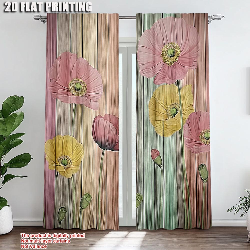 2Pcs Stunning Lotus Flower Pattern Curtains For Home Decoration Rod Pocket Window Drapes For Bedroom Office Kitchen Living Room
