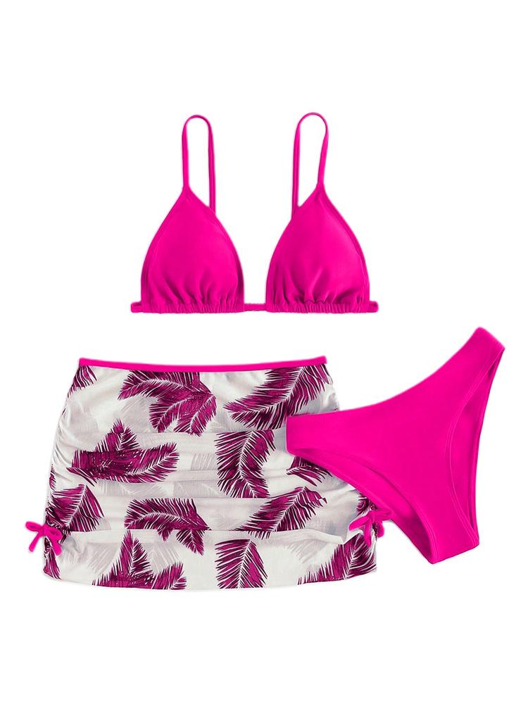 2024 Europäischer & Amerikanischer Mädchen-Dreiteiler-Bikini-Set mit Netz-Überwurf