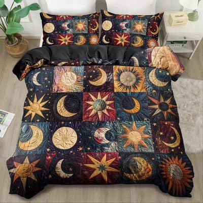 2/3Pcs Sun and Moon Print Duvet Cover Set, King Queen Size Polyester Bedding with Pillowcases, Machine Washable for Bedroom