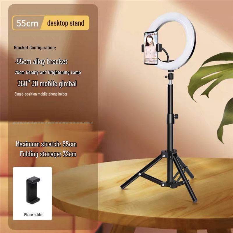 Trépied de sol multifonctionnel et support de téléphone avec anneau lumineux pour streaming en direct et photographie