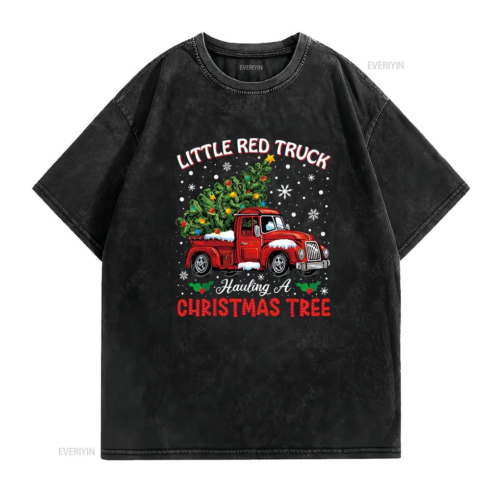 Little Red Truck Hauling A Christmas Tree T Shirt vintage Washed Comfortable Versatile Stretched homme Breathable Soft fashion