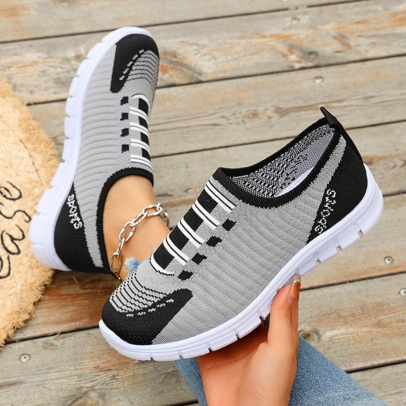 Fashion 2025 Shoes Female Knitted Women's Vulcanize Shoes Breathable Women Sneakers Mixed Colors Slip on Low Heel Outdoor Casual Shoes