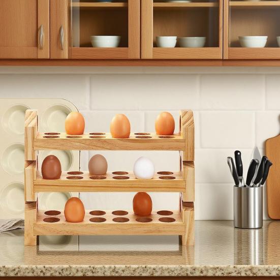 1/2/3Pcs Egg Storage Rack Counter Egg Dispenser Large Capacity Stackable Wooden Storage Organizer for Home Kitchen