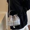 Chain Plaid New Bucket White Trendy Shoulder Bag Small Korean Version Versatile Messenger Bag Ring Hand Bag