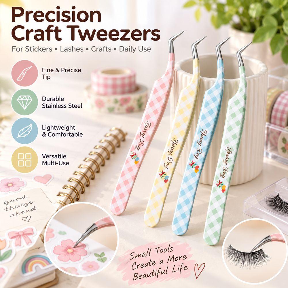 Stainless Steel Precision Tweezers Anti-static Lashes Extension Tweezer Sticker Application