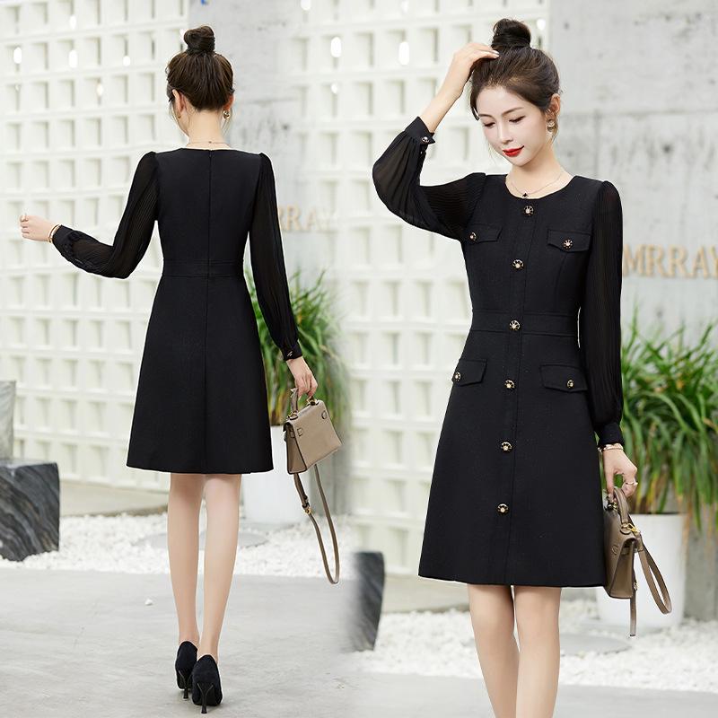 

2024 Осень Высококлассное Маленькое Платье для Похудения с Длинным Рукавом Социалитка WN6058 XL (115-125 lbs) чёрный