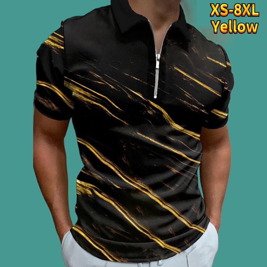 

Повседневная футболка с лацканами, молодежная мужская модная футболка на молнии, футболка с коротким рукавом, мужская футболка с 3D золотой строчкой и принтом 2XL жёлтый