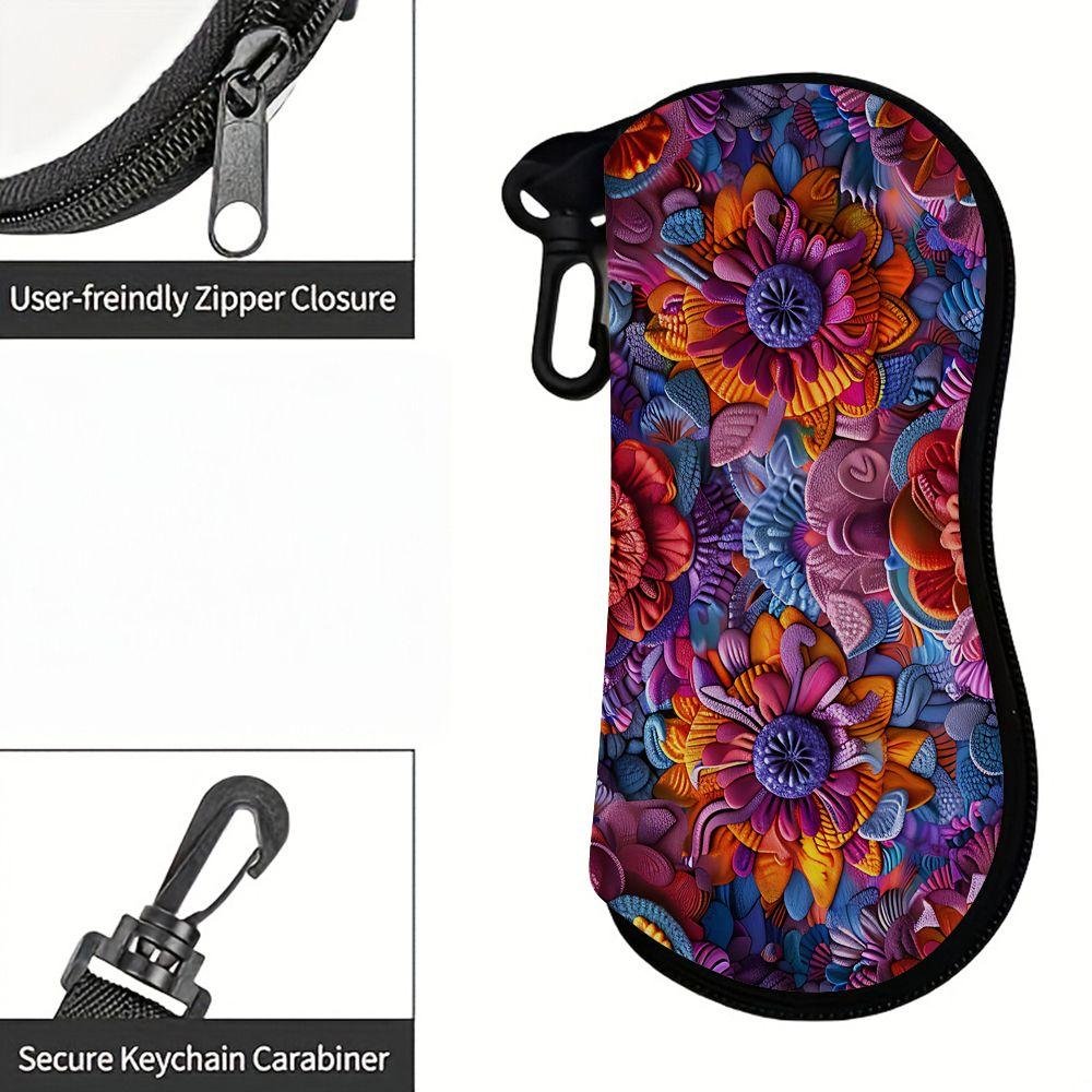 2D-Boho Floral Pattern Protective Sunglasses Case, Vibrant 3D Flower Print Eyeglasses Holder, Stylish Travel Eyewear Storage Box for Women Gift