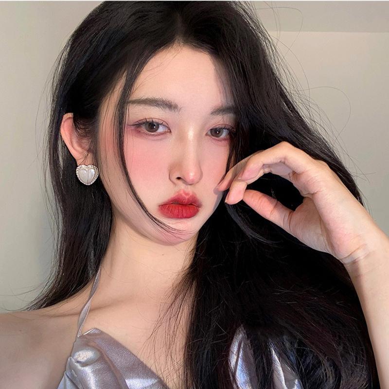 Korean Style Contracted Heart Pearl Earrings For Women Sweet Flower Zircon Geometric Stud Earring Girl Party Jewelry