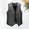 Chaleco de cuero de imitación para hombre, chaleco de motocicleta, abrigo cálido para otoño e invierno, chaqueta sin mangas con cuello en V y una botonadura