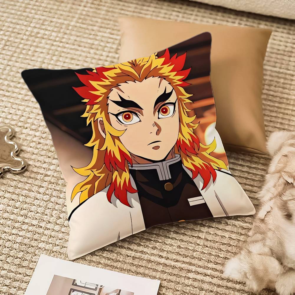 R-Rengoku Kyoujurou Pillow Case Anti-dustmite Pillowcase Invisible Zipper Silky Short Plush Sofa Cushion Cover