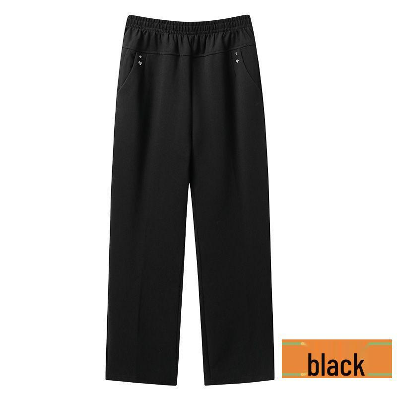 

Elastic High-Waisted Cotton Pants for Women - Roman Autumn Style, Straight Fit, Patch Pocket, Loose, Long Pants for Grandma or Mom XL (80-100 lbs)