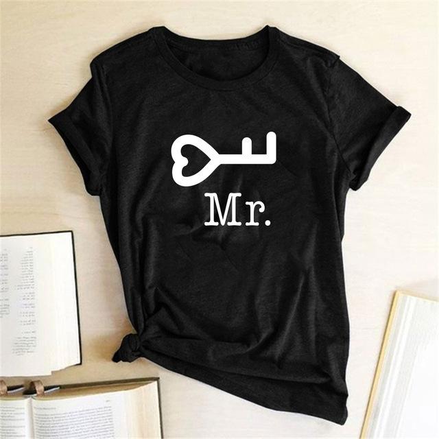 Couples T Shirt Heart Key Lock Mr Mrs Print Couple Tshirt Summer King Queen T-shirt Casual O-Neck Tops Lovers Tee Shirt