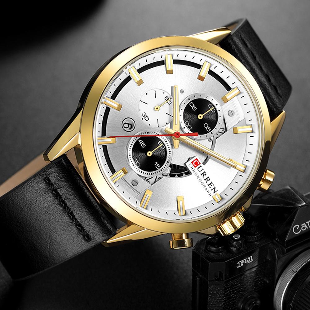 CURREN Luxury Brand Watches for Man Casual Clock with Chronograph Luminous Hands Leather Straps Wristwatches Male