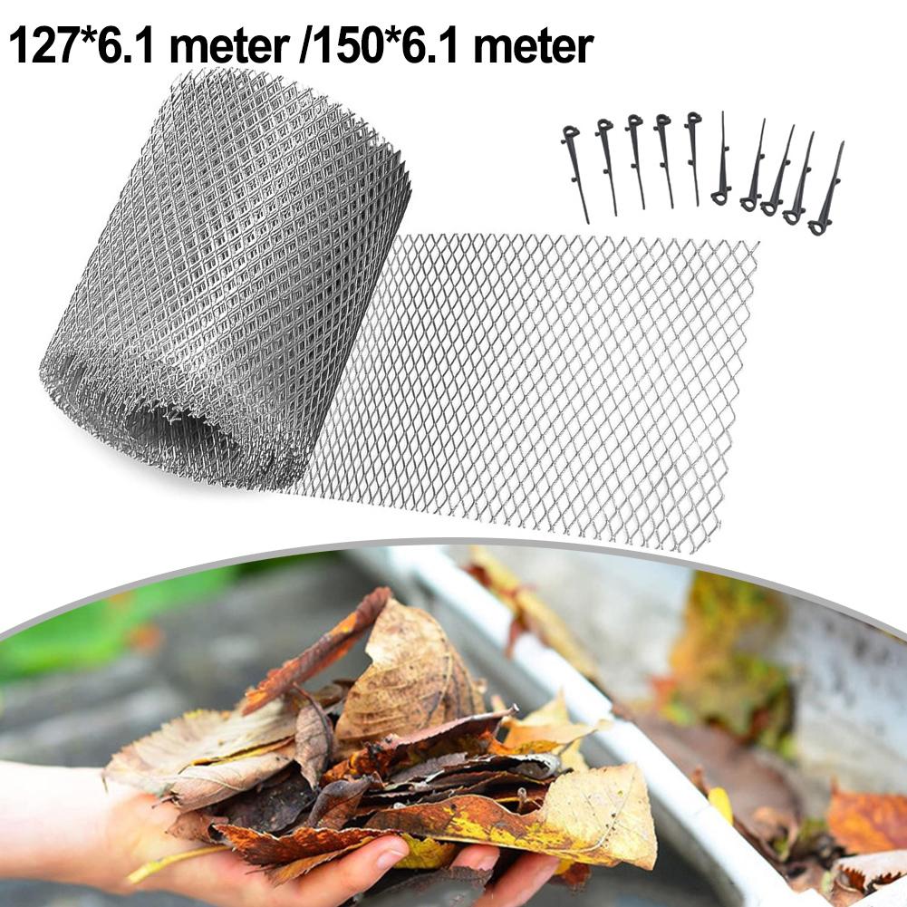 1set Gutter Guard With 10pcs Gray Hooks For DIY Cutting Leaf Rain Mesh Aluminum Gutter Guard Covers Screen Protection Tools