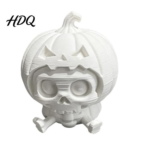 Cute Skull Doll Pumpkin Ornament, Hollow Ghost Face Design, 3D Printed Niche Halloween Tabletop Decor Detailed Layered Figurine, for Desktop