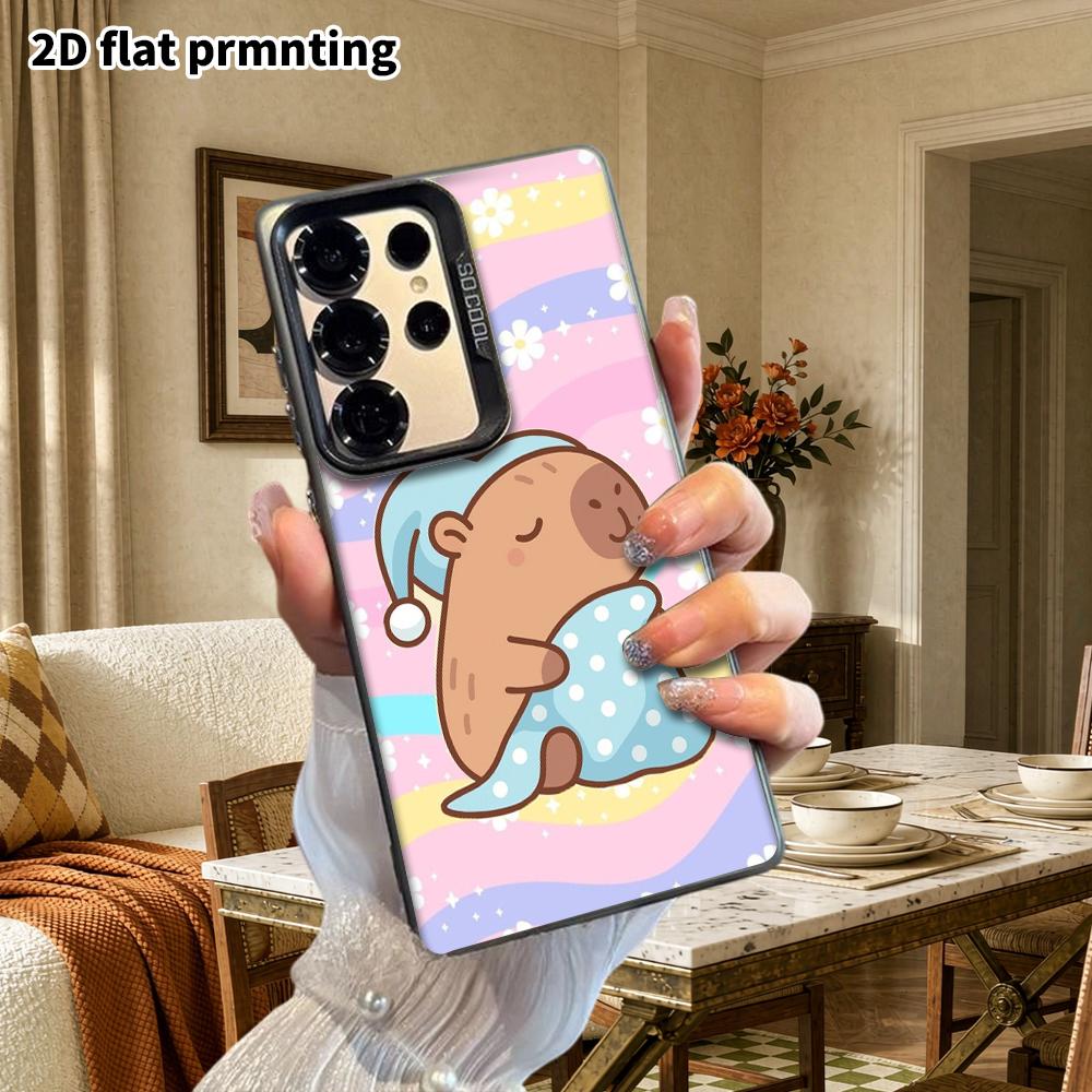 Phone Case: 2D Flat Samsung Galaxy A34 A35 M05 M06 S20 S22 S21 FE Plus 5G Protective Case, Couples Style, Pajama Capybara, Christmas and Halloween Gif