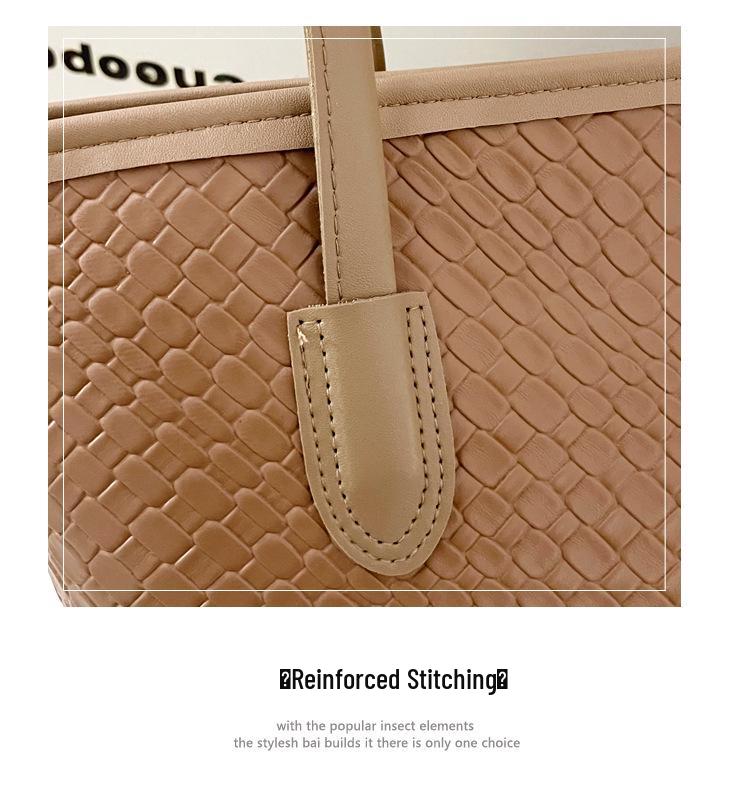 2026 Early Autumn Woven Texture Large Capacity Casual Tote Bag - Trendy Solid Color Single Shoulder Style