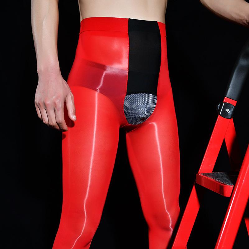 Glänzende Zugangskontrolle Schwarze Seide Horizontale Öffnung Herrenstrümpfe Ultra-Dünn Plus Sexy Strumpfhosen