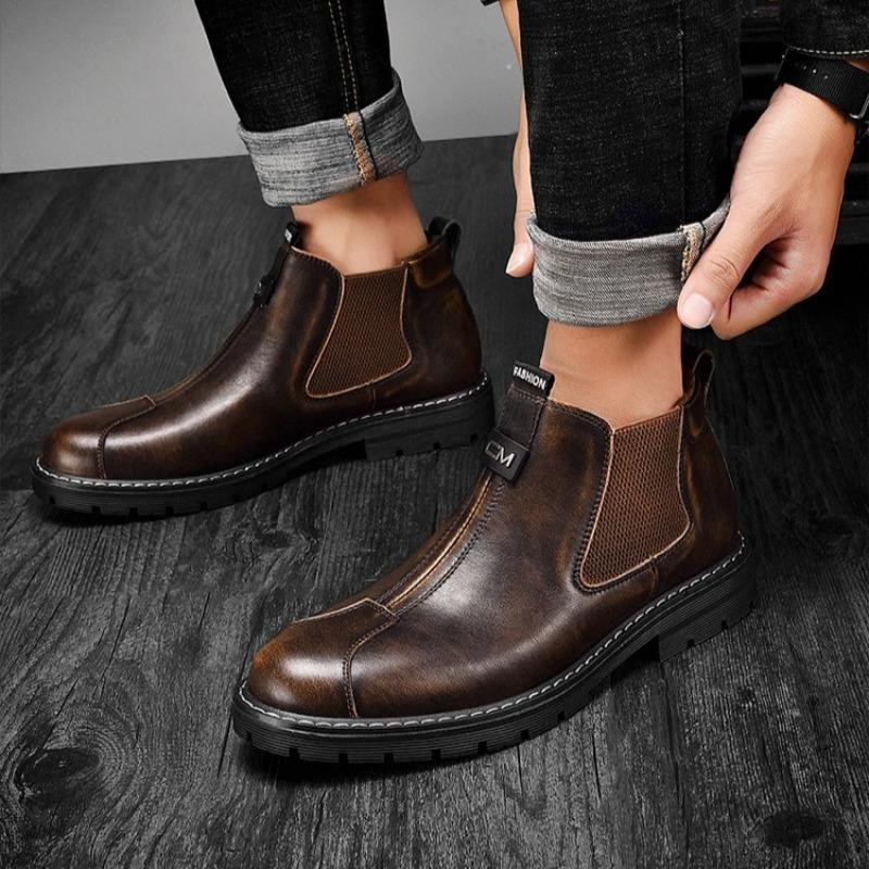 Man's High-top Boots Leather Ankle Boots for Man New Designer Shoes Men Motorcycle Boot Fashion CasualChelsea Boots Botas Hombre