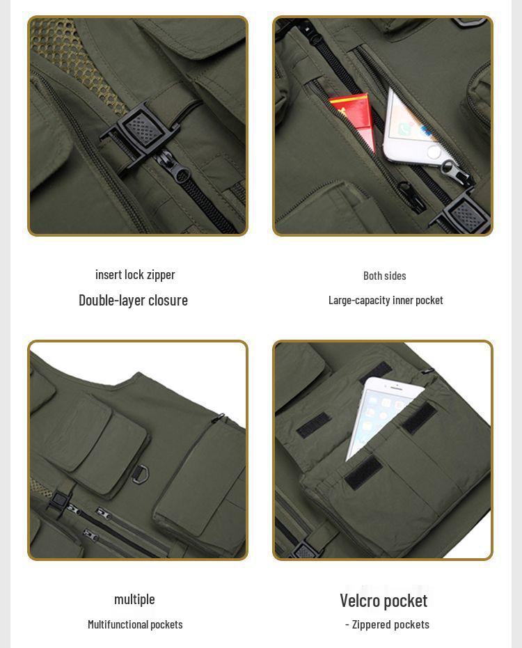 Men's Breathable Multi-Pocket Workwear Vest - Customizable Logo for Outdoor Volunteers