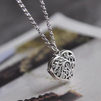 Zilver 925 uitgeholde boomtak glans hartvormige kettingen Kunnen open hanger retro etnische stijl kielketting fijne sieraden