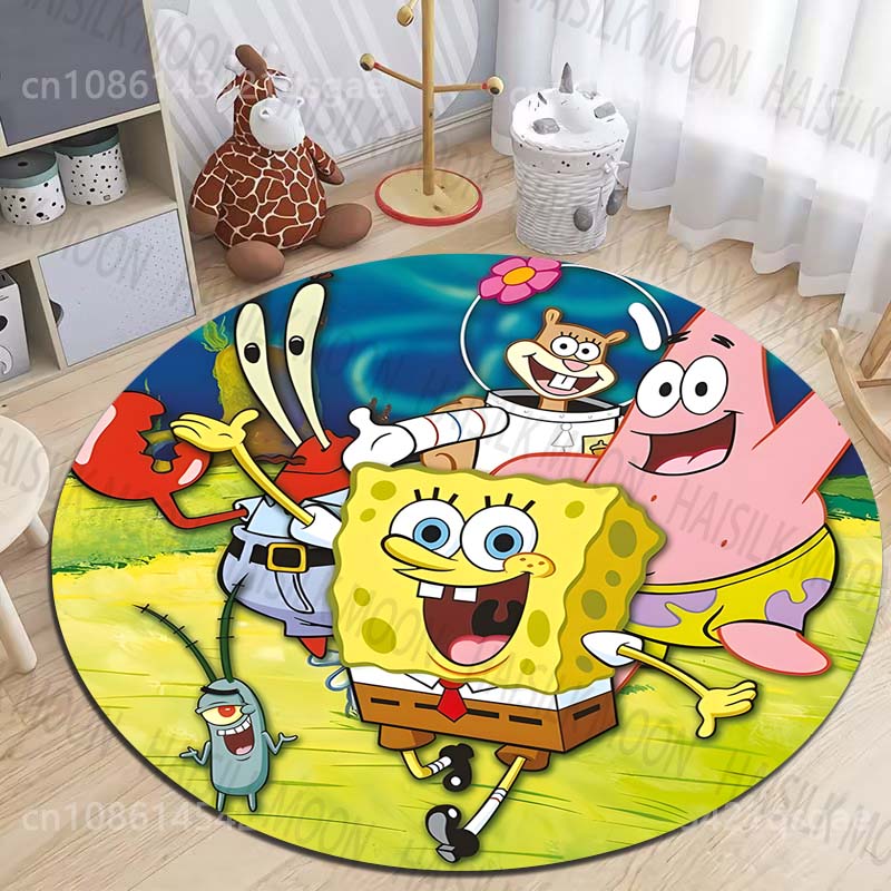 Multiple Sizes SpongeBob SquarePants Print Round Rugs for Living Room Bedroom Floor Mats Kids Room Household Carpet Home Decor