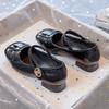 Girls' High-heeled Shoes, Children's Princess Leather Shoes, New Spring and Autumn Model, Black Patent Leather, Soft-soled Baby Shoes