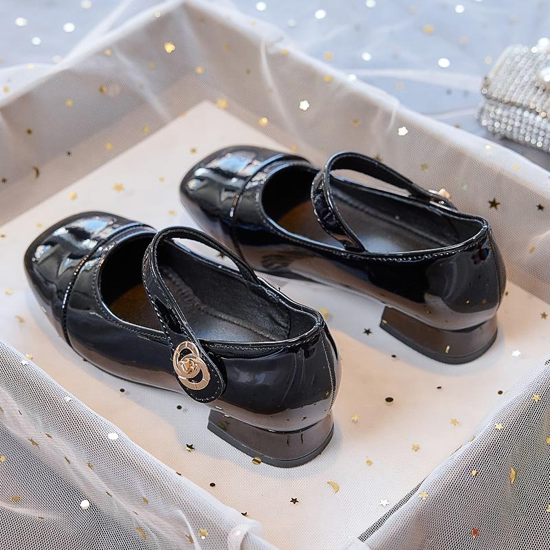 Girls' High-heeled Shoes, Children's Princess Leather Shoes, New Spring and Autumn Model, Black Patent Leather, Soft-soled Baby Shoes