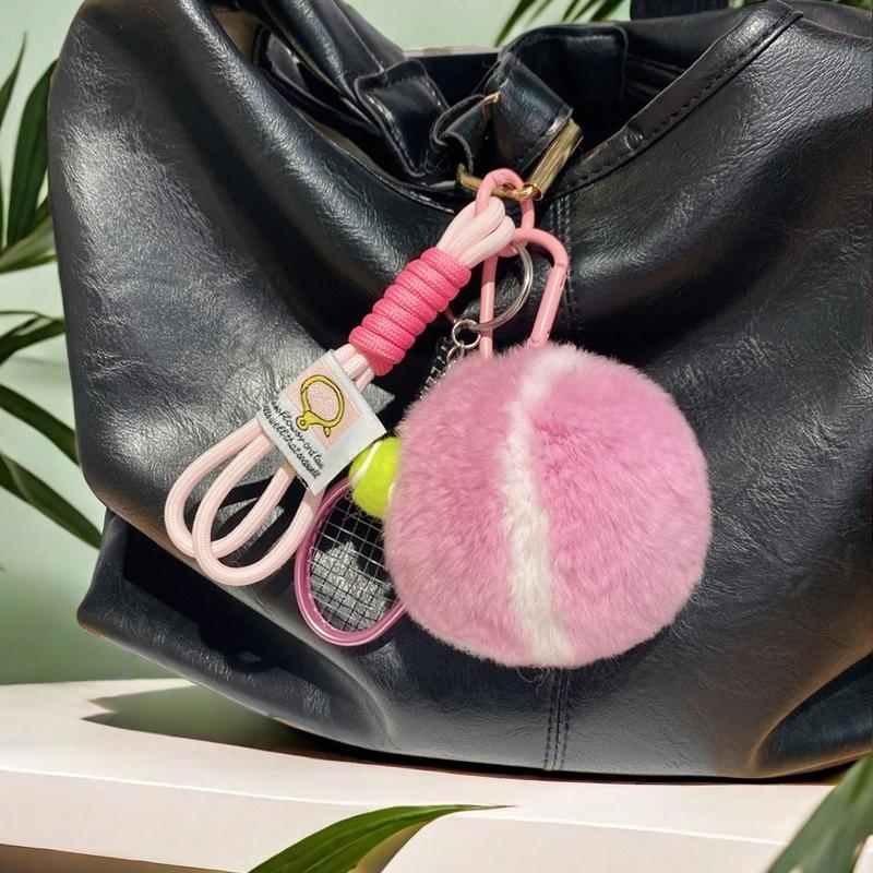 1 Piece Backpack Hanging Anti Lost Rex Rabbit Fur Keyrings Trinket Jewelry Tennis Keychain Plush Tennis Ball Pendant
