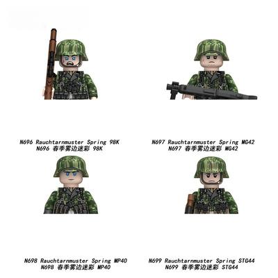 New Military Series Army German Spring Camouflage Soldier 4.5cm Building Blocks Infantry Figures Helmet Bricks Assembly Toys