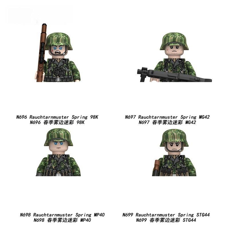 Neue Militärserie Armee Deutsche Frühjahrstarnung Soldat 4,5cm Bausteine Infanteriefiguren Helm Steine Montage Spielzeug