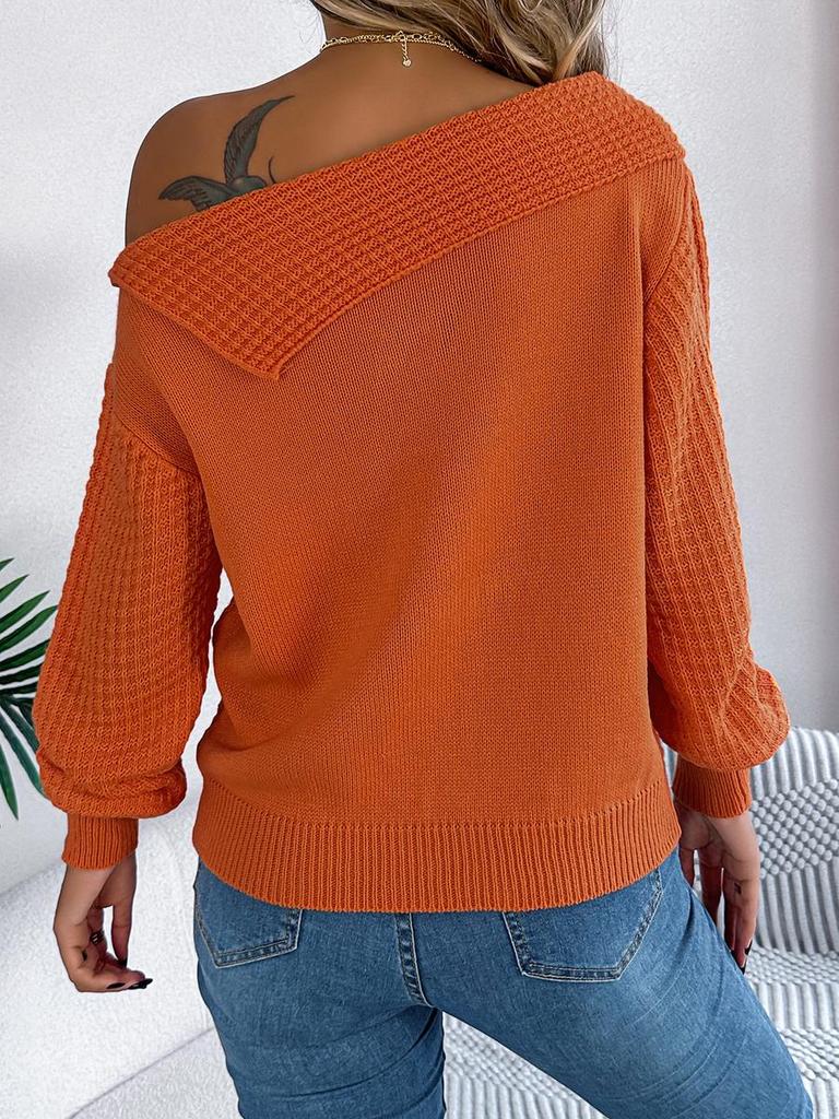 Autumn Winter Sexy Roll Neck Off-Shoulder Cable Knit Long Sleeve Pullover Sweater Women's Clothing