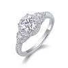 S925 Sterling Silver Moissanite Ring Halo Side Stones Four Prong Round Cut Pave Band Women's Jewelry