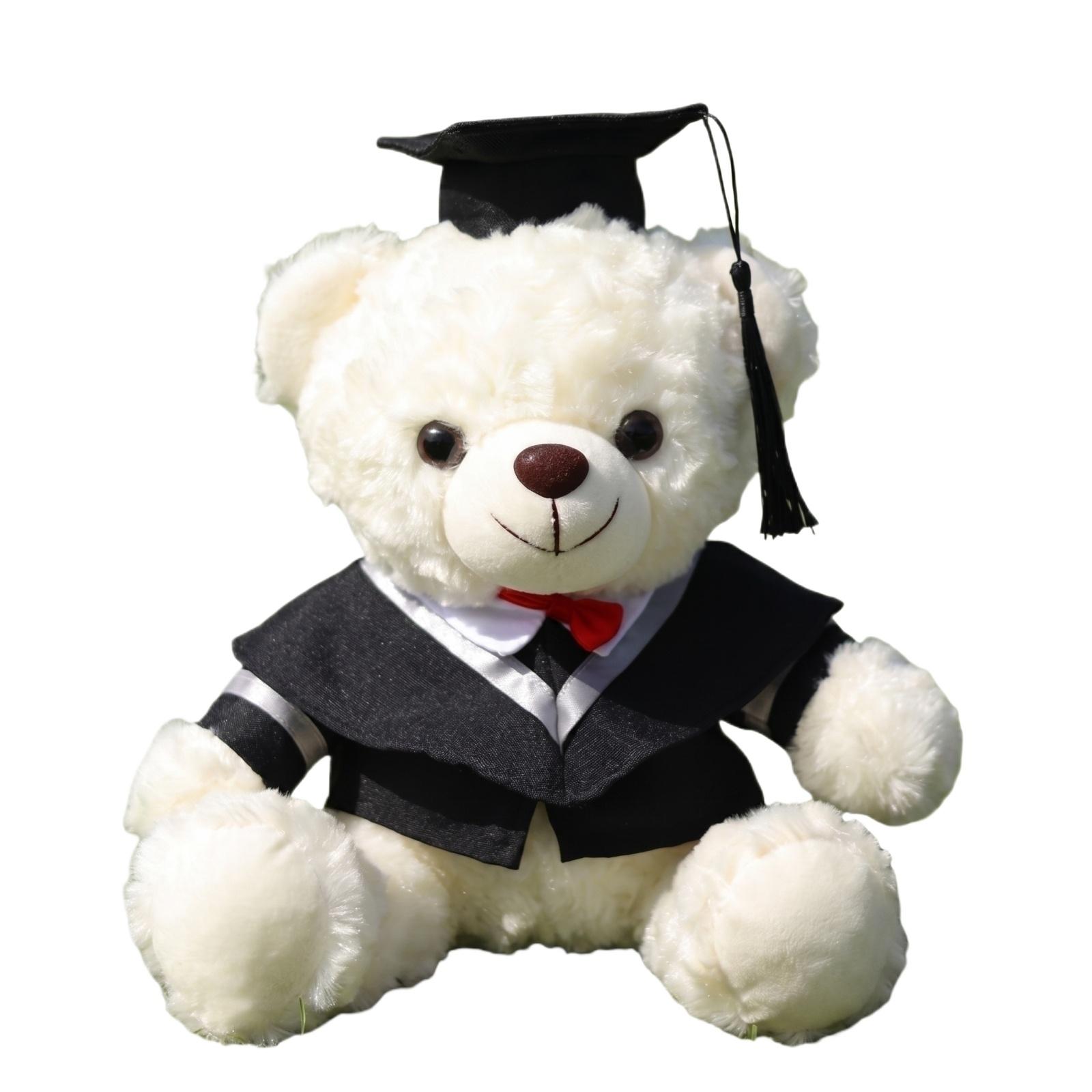 

Graduation Bear Plush Toy Wearing Academic Gown and Cap Soft Stuffed Animal with Bow Tie Suitable for Graduation Gifts and Decorations One Size білий