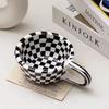 Hand Pinched Irregular Chessboard Mugs Plaid Breakfast Container Creative Water Cups  Kitchen